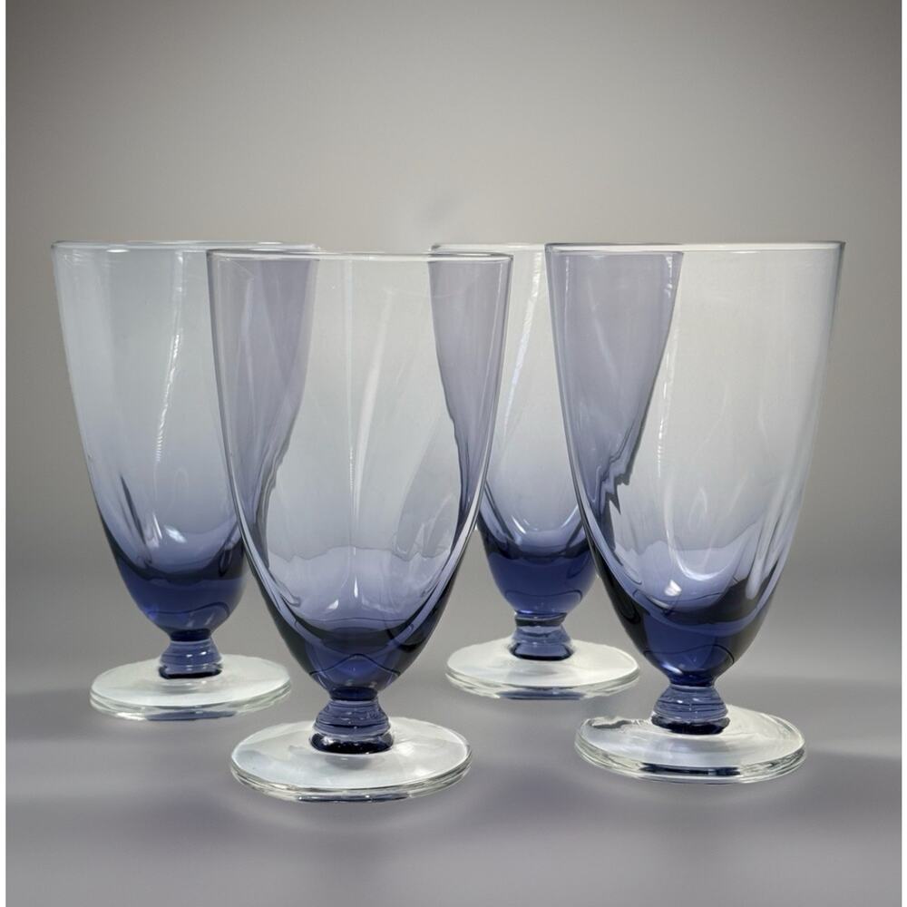 Imperial Glass Ohio SVELTE PURPLE Pinch Design Footed Tumblers Set 4 1950’s VTG